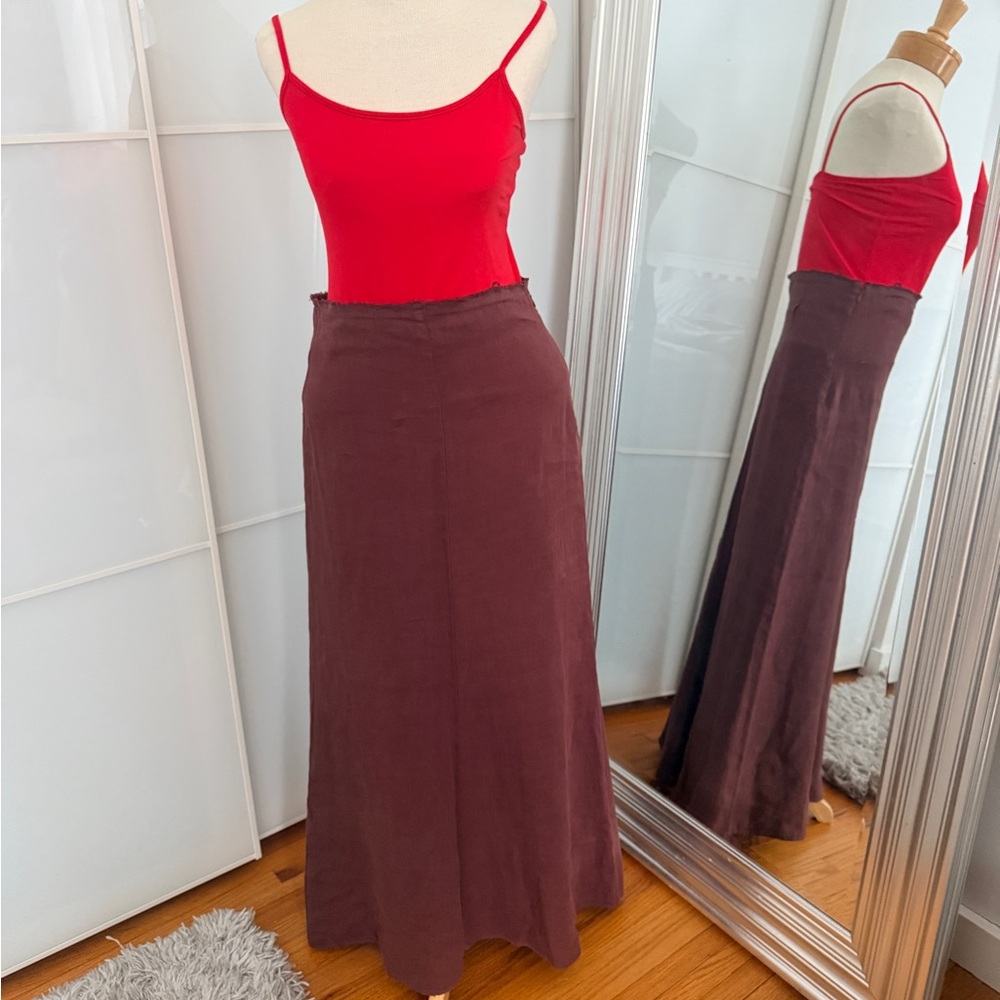 Zara Deep Maroon Maxi 100% Linen Skirt XS + Bonus gift Red TOP S (included)